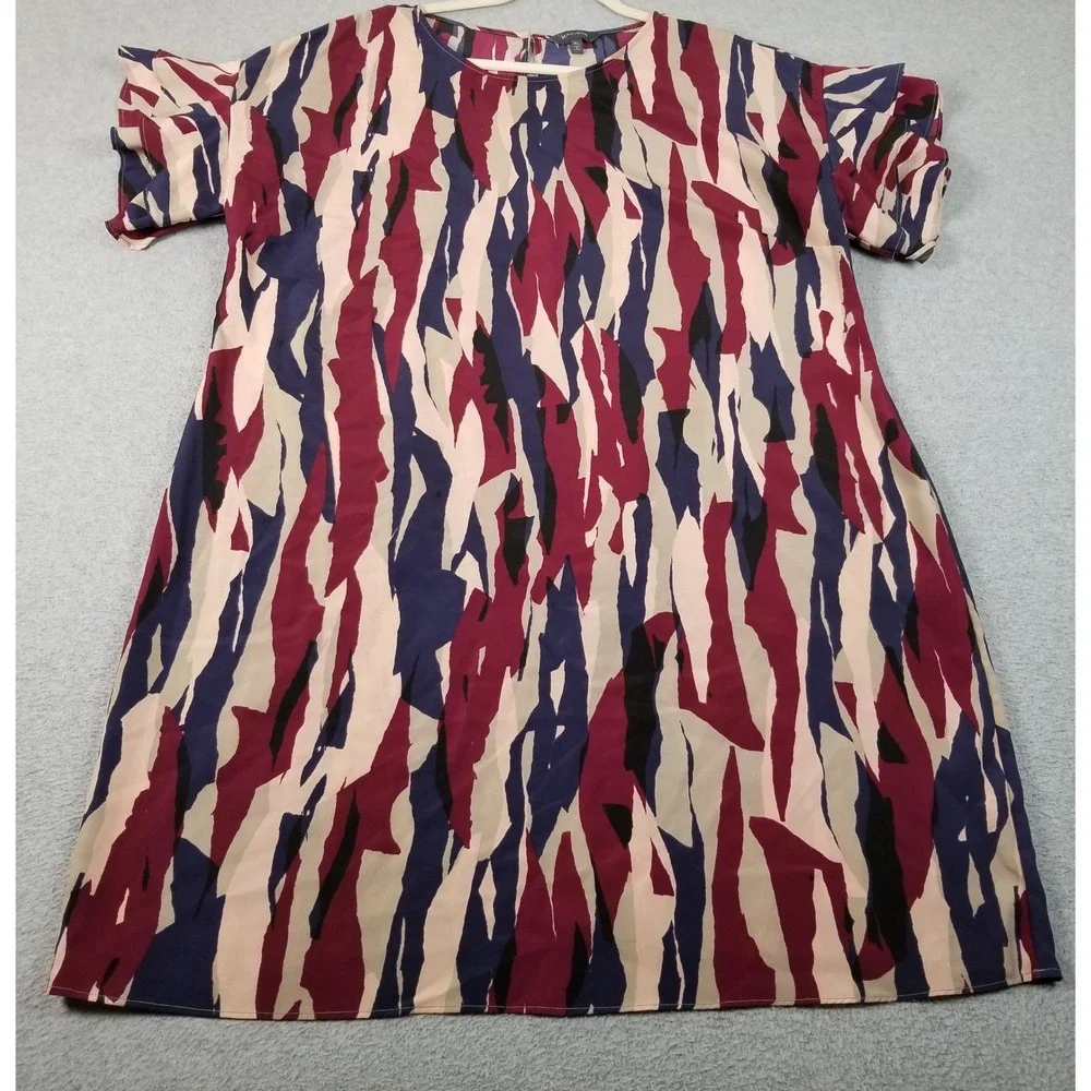 Madison Dress Women XL Multicolor Abstract Ruffle Short Sleeve Shift Casual Work